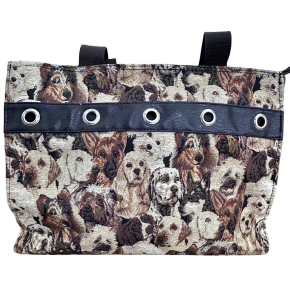 Vintage Puppy Dog Print Tapestry Tote Bag Large Carryall Novelty Y2K - Picture 7 of 10